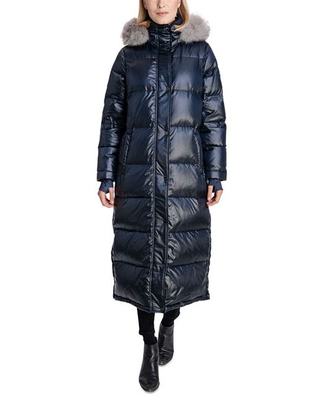 michael michael kors petite faux fur trim maxi puffer coat|Michael Kors ladies padded coats.